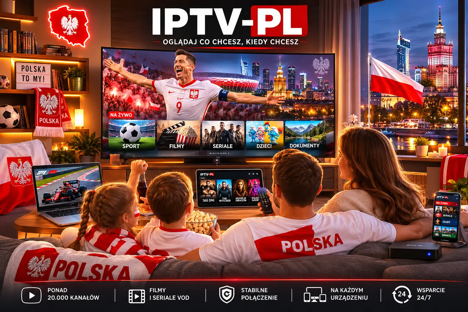 IPTV Polska — oglądaj 50 000+ kanałów na żywo na Smart TV, telefonie, tablecie i PC w jakości 4K